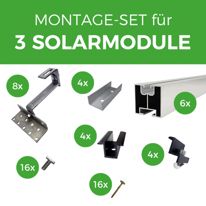 Montage Set für 3 Solarmodule - Ziegeldach