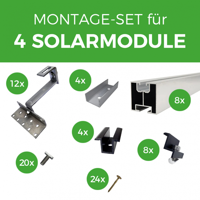 Montage Set für 4 Solarmodule - Ziegeldach