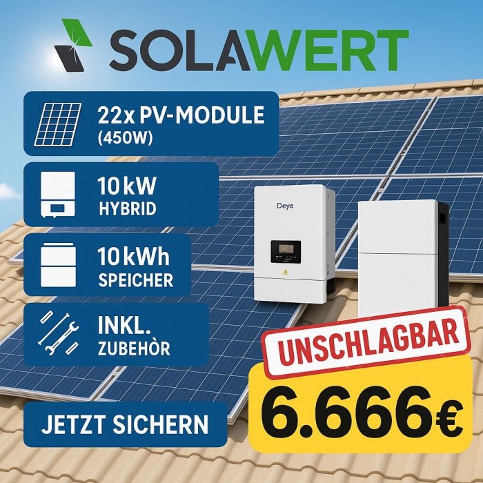 10Kw Komplett Paket inkl. 10KW Speicher, Kabel, Unterkonstruktion